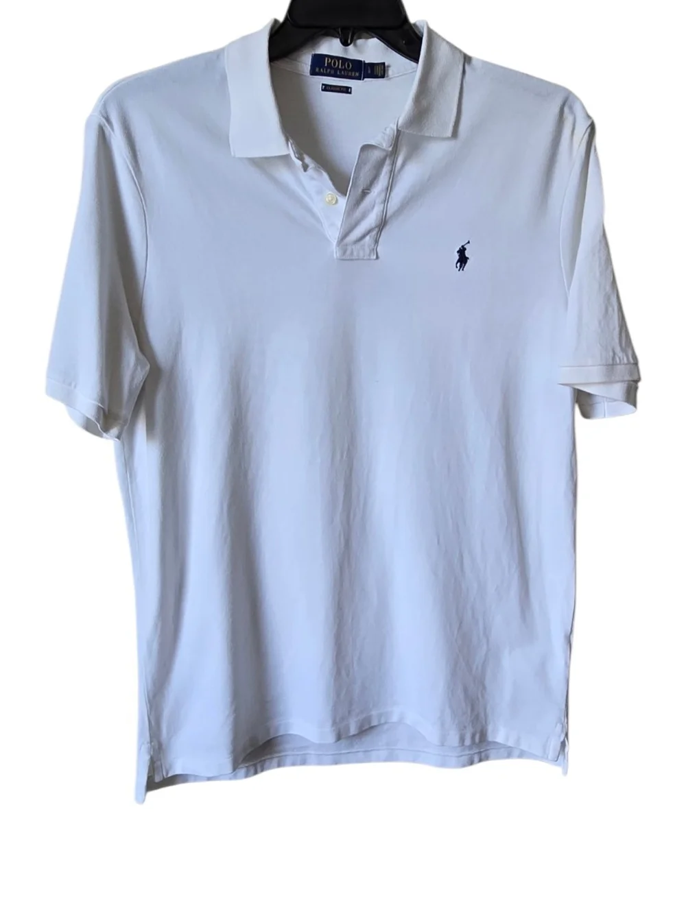 Polo Ralph Lauren Classic Fit Pique Polo Shirt Men's L White Navy Pony Logo